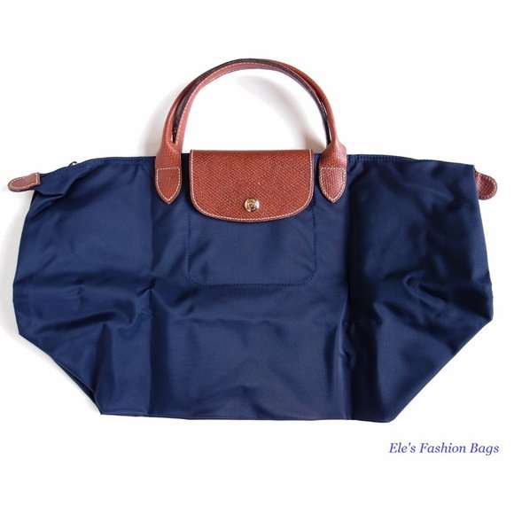 ❤️ NWT LONGCHAMP Le Pliage Type M Medium Short Handle Tote NAVY Blue Authentic - Picture 6 of 15